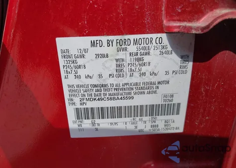 2008 Ford Edge Limited from USA, damaged, VIN 2FMDK49C58BA45599